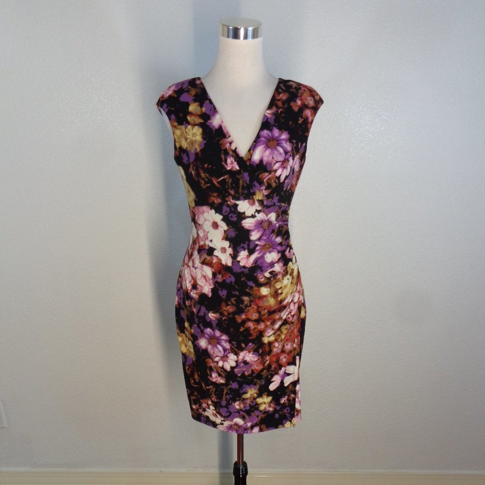 Lauren Ralph Lauren Dress Women Purple Pink Floral Sleeveless Ruched 6P